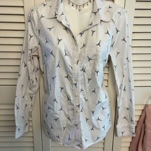 Banana Republic White Eiffel Tower Print Button-Down Shirt